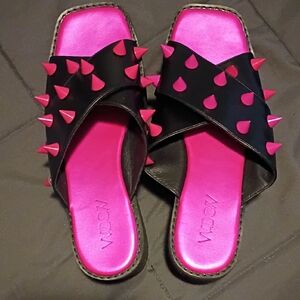 Black and Pink Spiked Women's Sandals